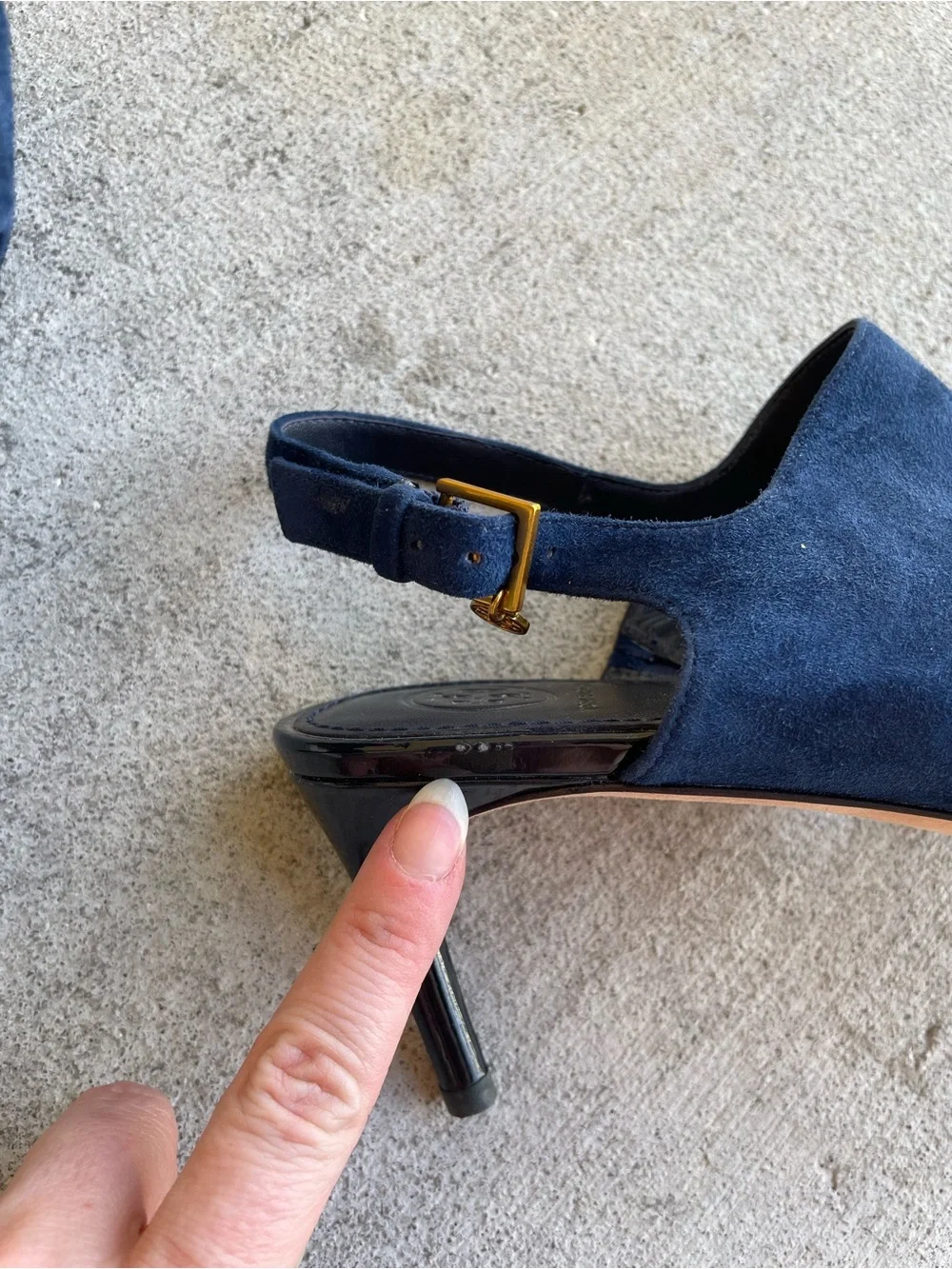 Tory Burch Asher Navy Suede Pointed Toe Kitten Heel 8 Classic Quiet Luxury Work